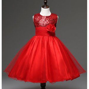Red Sequin Organza Flower Girl Dress